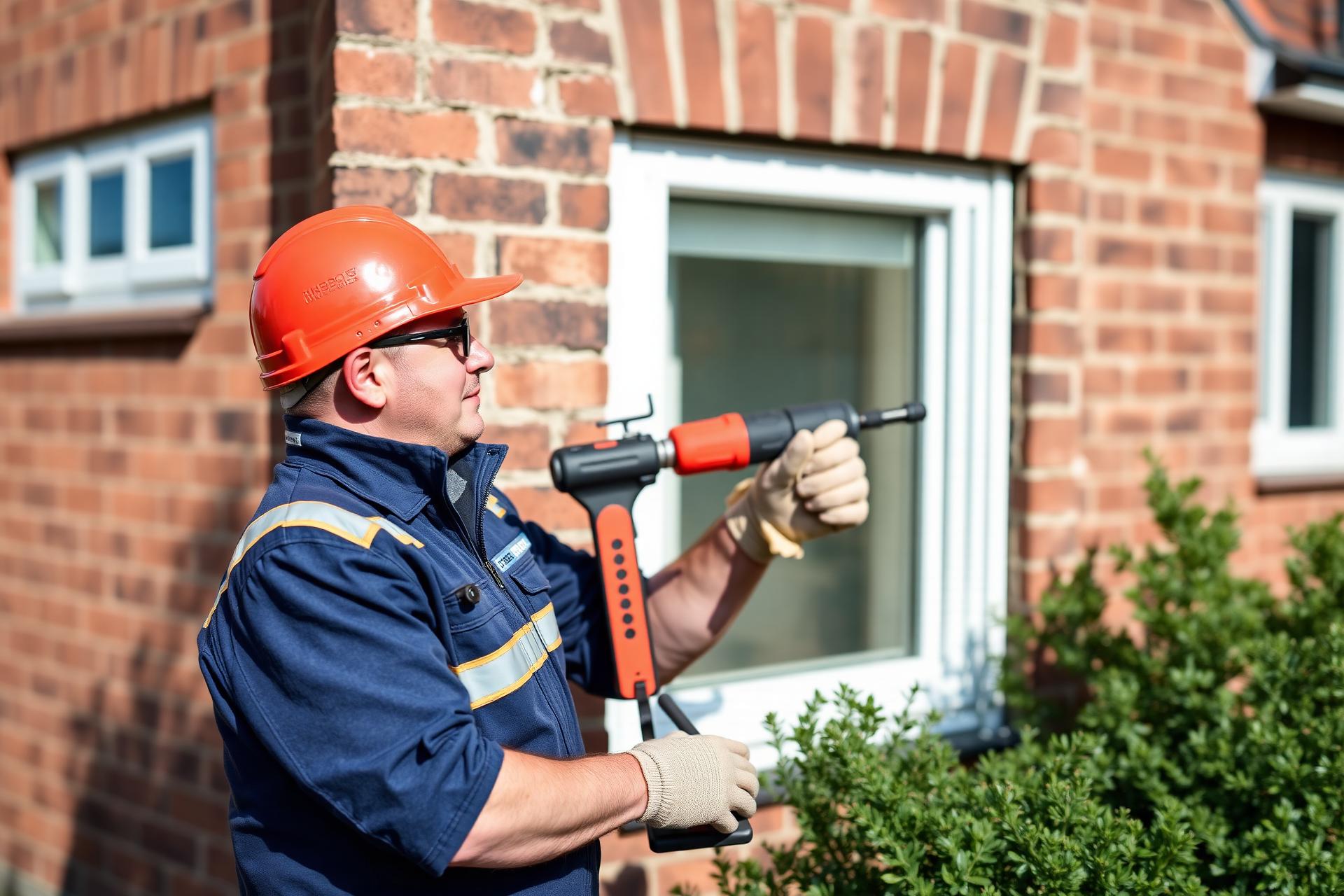 Vakman installeert spouwmuurisolatie bij een woning in Ridderkerk